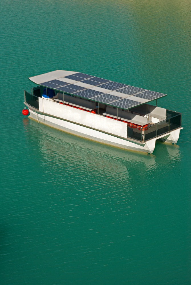 boat with solar panels